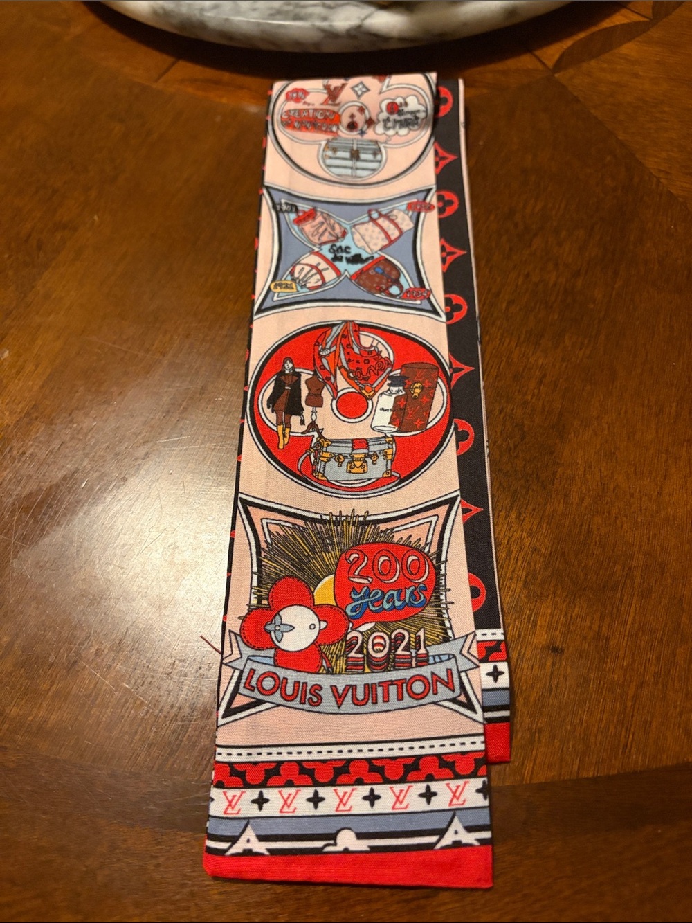 Louis Vuitton Red White Blue Graphic Twilly Scarf - 200 Years 2021 Motif